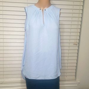 Jones New York m sleeveless flowy high low chiffon gathered vneck metal hardware